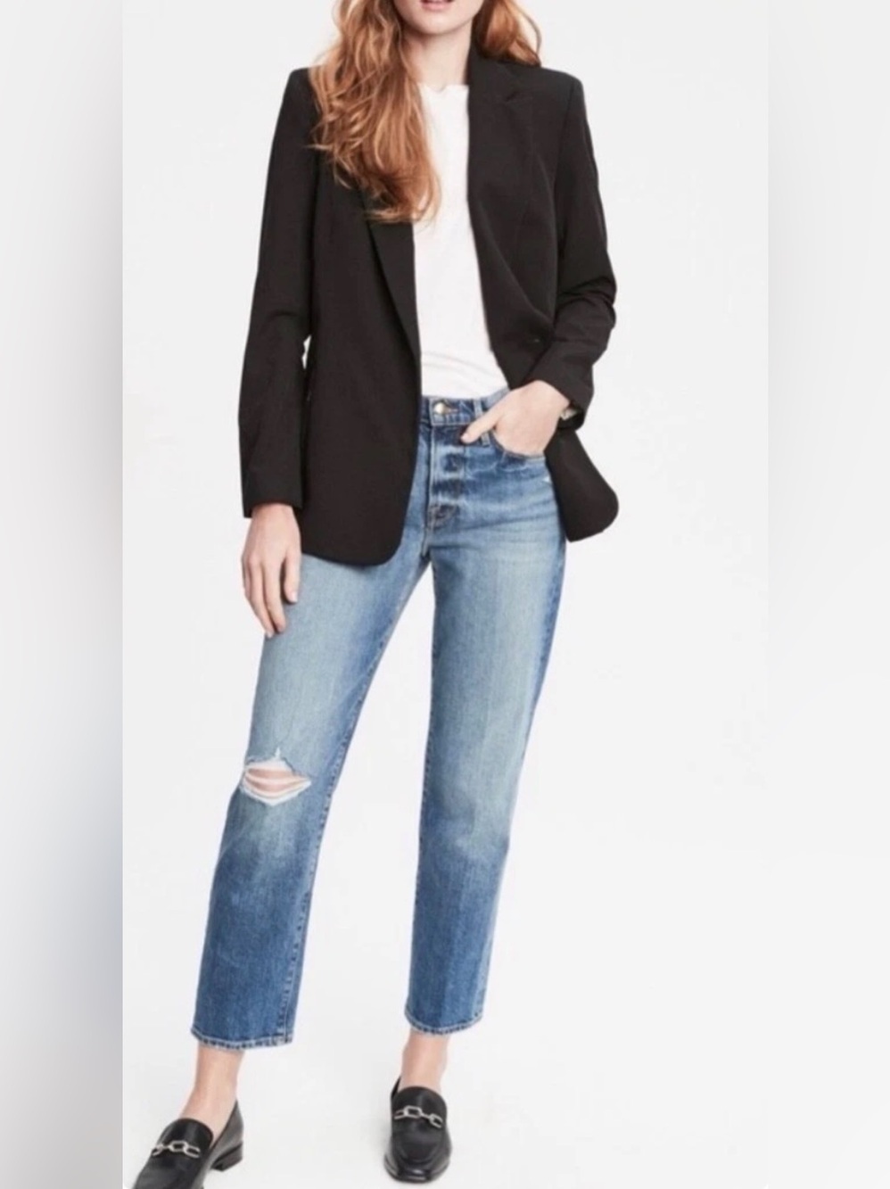 Vince Camuto Black Open-Front Zip-Pocket Blazer Size 4